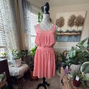 EUC LC Lauren Conrad Women’s Coral w/ White Polka Dots Sleeveless Mini Dress